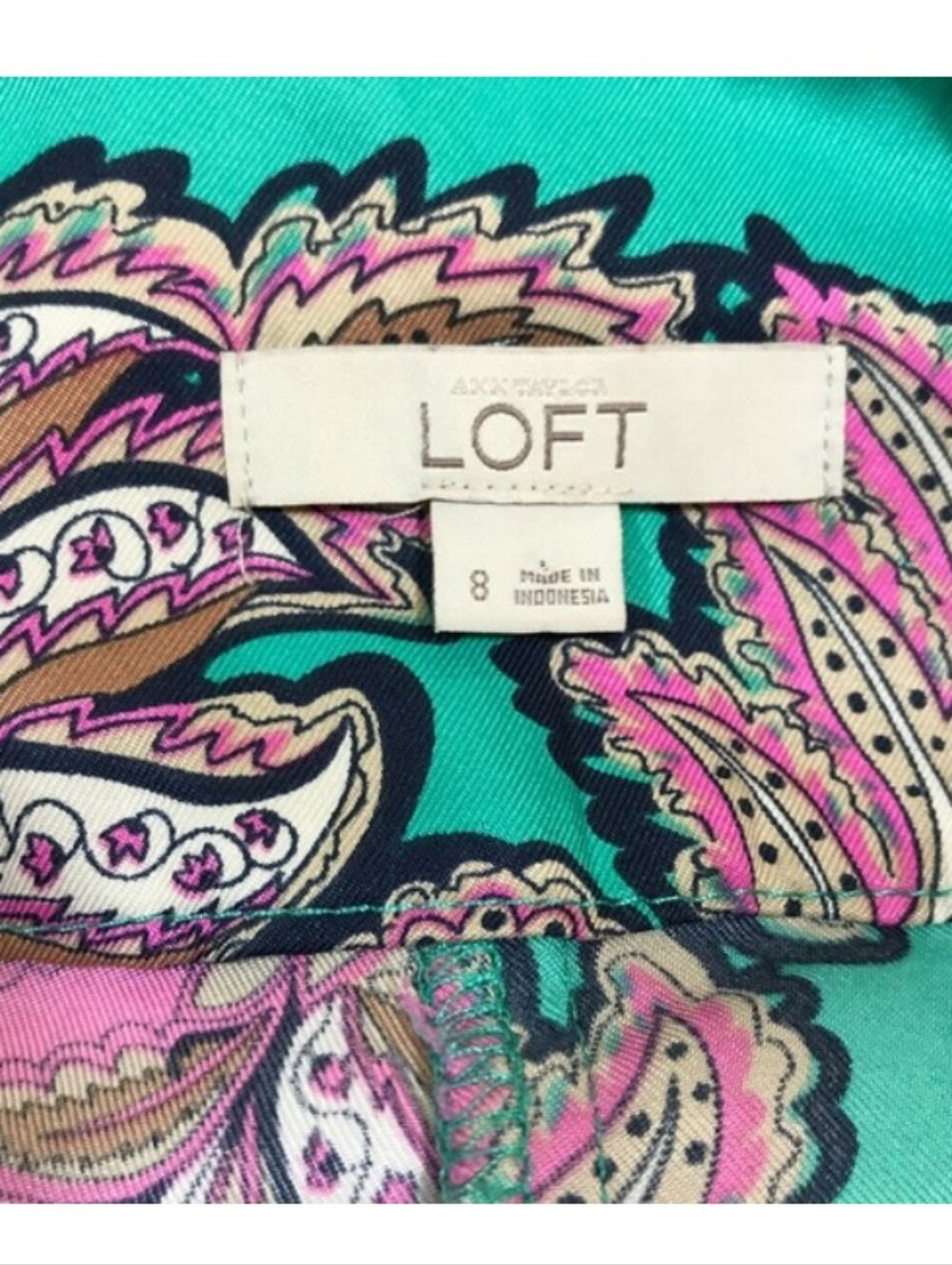 LOFT Turquoise Green Silk Dress Shorts Paisley Cuffed Pleats Ann Taylor 8 Medium - Picture 5 of 8